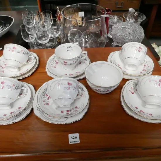 6x floral Colclough trios, sugar bowl