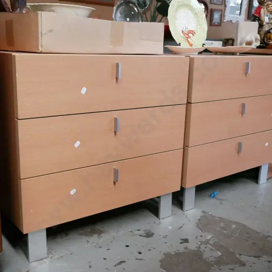 pair of 3 drawer mdf faux wood office drawers/beside cabinets