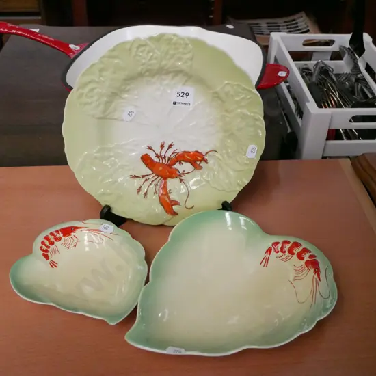 2x Royal Winton shrimp dishes, Carlton lobster bowl