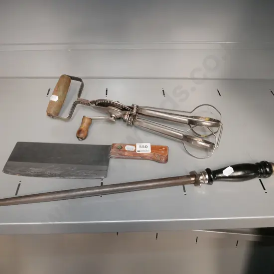 steel egg beater, small cleaver