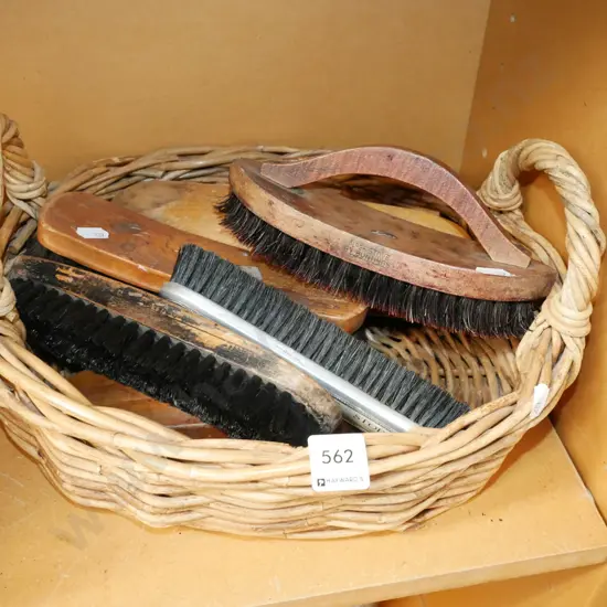 cane basket and shoe brushes