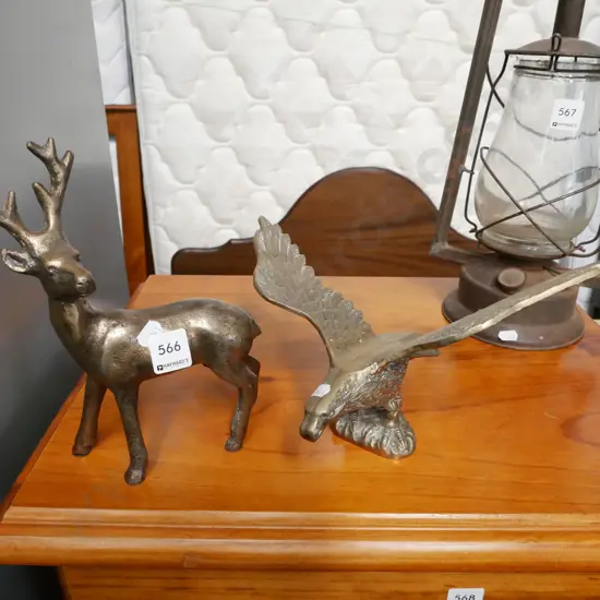 brass eagle, brass stag figurine