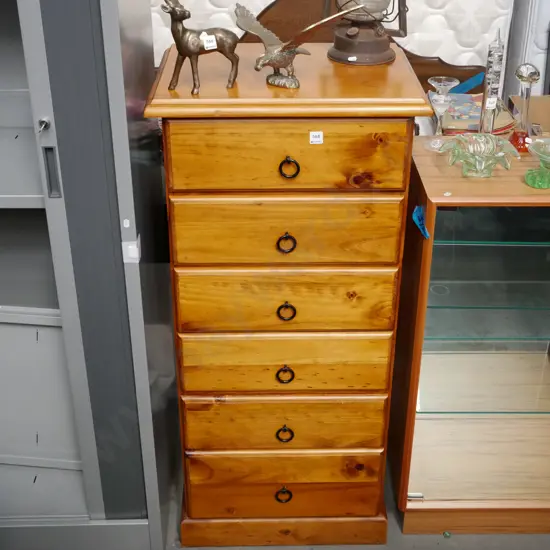 solid pine 6 drawer tall boy H-1190 W-550 D-400