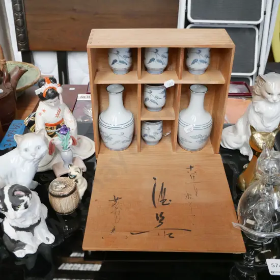 Japanese saki set, Nao figurines, glass figurines etc