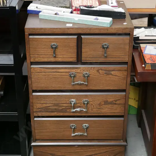 mdf faux wood veneer 5 drawer chest H-770 W-470 D-400