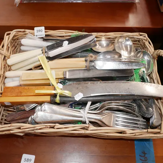 cane basket and cutlery