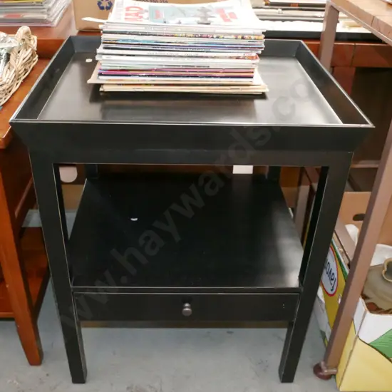 dark stained single drawer end table H-620 w-500 D-440