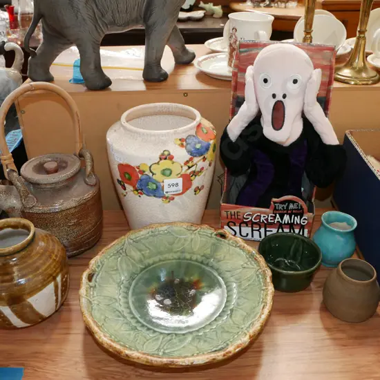 studio pottery tea pot, bowl, comport, novelty Scream doll