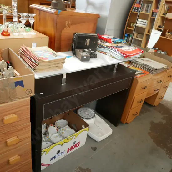 wood and leather upholstered glass top single drawer hall table 