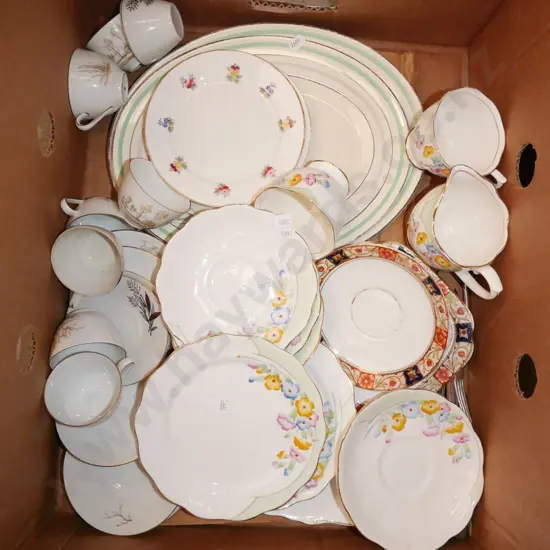 box; saucers, plates, creamers, cups