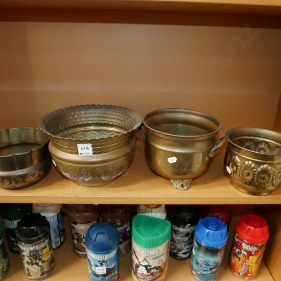 4x brass jardinieres