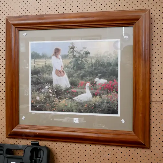 framed print - woman and geese