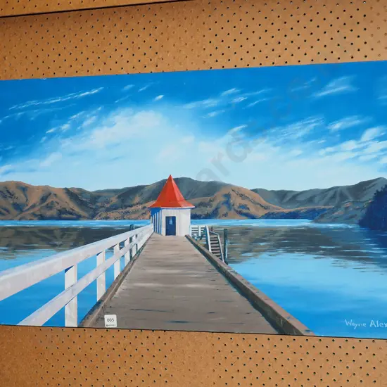 Wayne Alexander 2013 - boxed acrylic on canvas - jetty on lake
