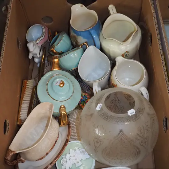 box; jugs, tea pot, creamer etc