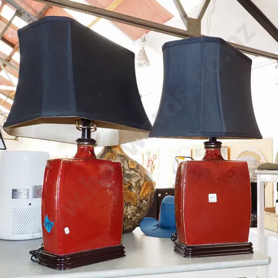 pair of red glazed slab pottery based table lamps H-630