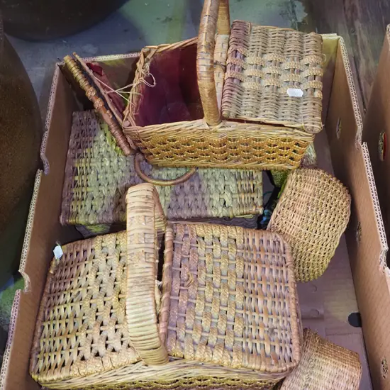 box; various cane baskets