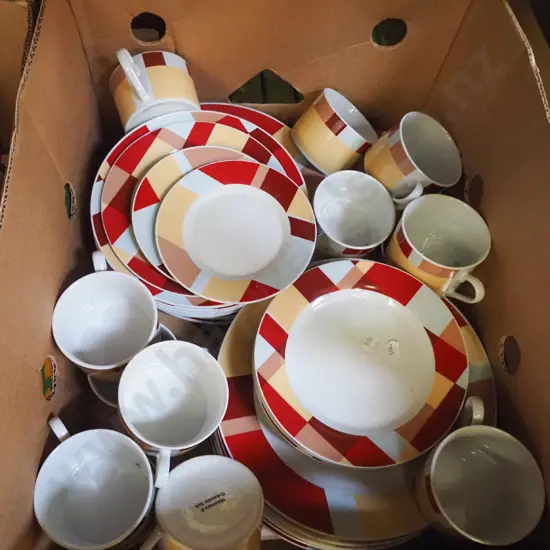 box; plates, bowls, coffee cups