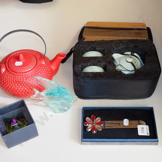bookmark, Asian tea set, fish figurine etc