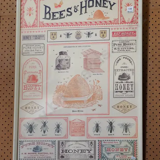 framed honey and bee poster print