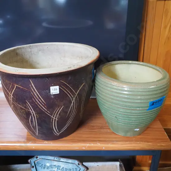 2x glazed garden planters Largest H-310 Diam-380