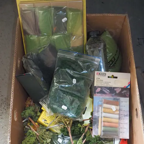 box; model railway layout; grasses, trees etc