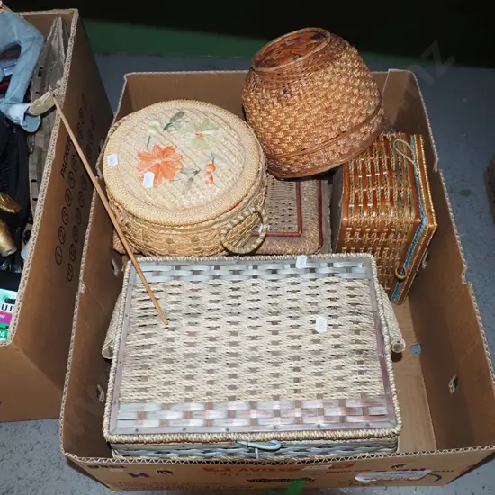 box; various sewing baskets