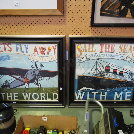 2x reproduction framed tourist promotional prints - yellow dots