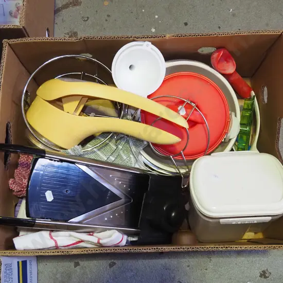 box; mandolin, mixing bowls, storage canisters etc