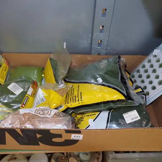 box; train layout trees, grasses etc