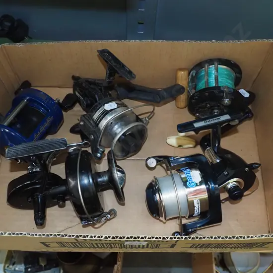 box of fishing reels