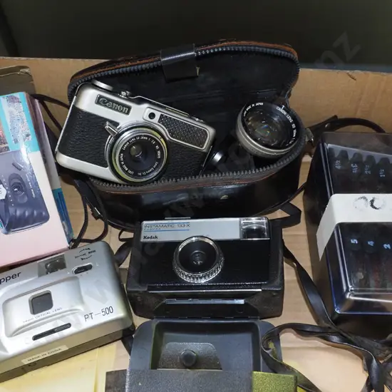 box; 35mm cameras, lens etc