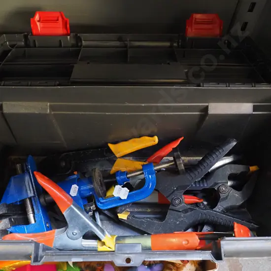 tool box; hobby vice, clamps, wire strippers etc