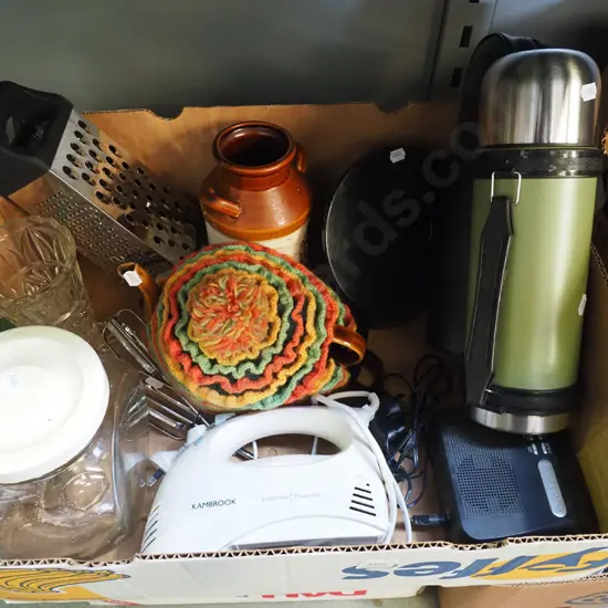 box; thermoses, tea pots, cheese grater etc