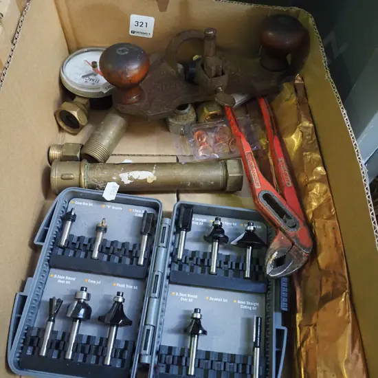 box; plunge plane, brass tubes, router bits etc