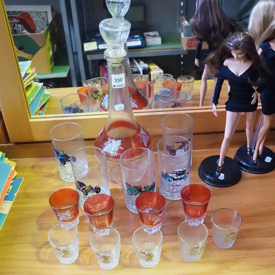 decanter set, vintage car glasses etc