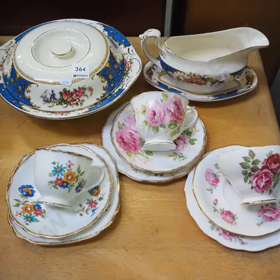 3x trios, Samson gray boat and vege dish