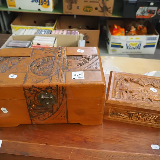 2x carved camphorwood chests H-130