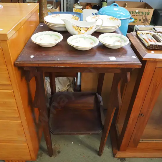 dark stained wooden 2 tier lamp table H-810