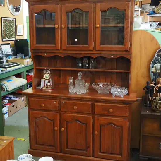 rubber wood Welsh dresser - 3 solid and 3 glazed doors, 3 drawers