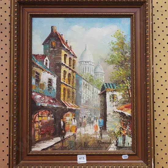 framed oil - street scene