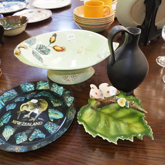 Carlton ware footed bowl, small jug, butterfly dish, NZ souvenir plate