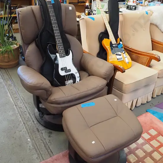 vinyl swivel reclining chair with matching footstool