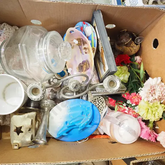 box; ceramic dolphins, flowers, horse print etc