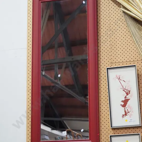 red painted wooden framed wall mirror