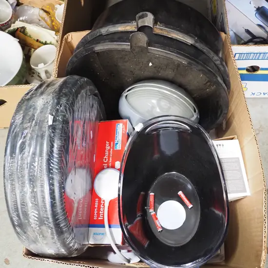 box; perspex baskets, bulkhead light, plastic trays, irrigation system