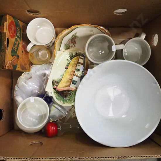 box; large mixing bowl, goblets, icing set etc