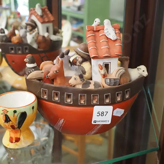 ceramic Noah's ark and an egg cup