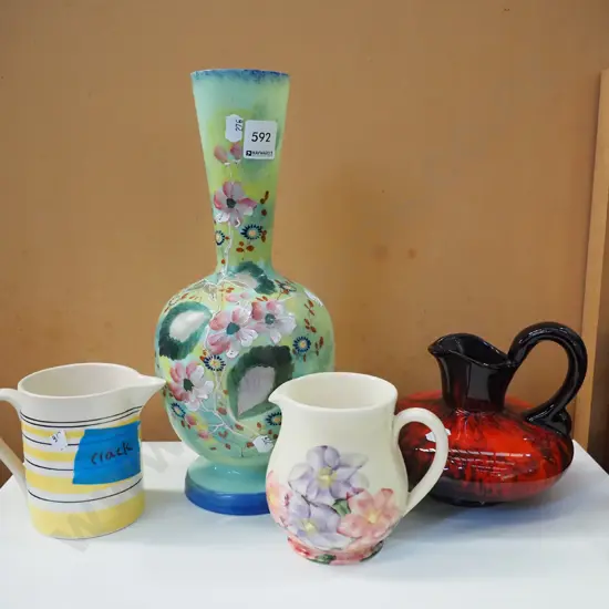 hand painted vase, 3 jugs - 1 has crack Vase H-310