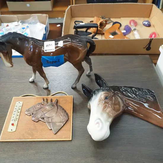 horse head silhouette, Beswick horse - repair to leg, thermometer