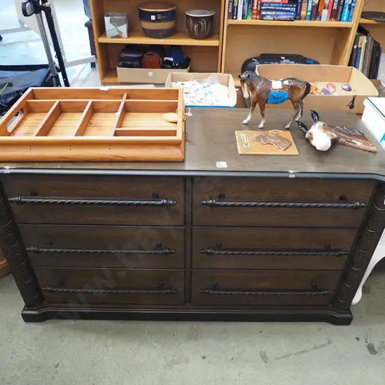 dark stained mahogany and mdf 6 drawer lowboy H-620 W-1100 D-400